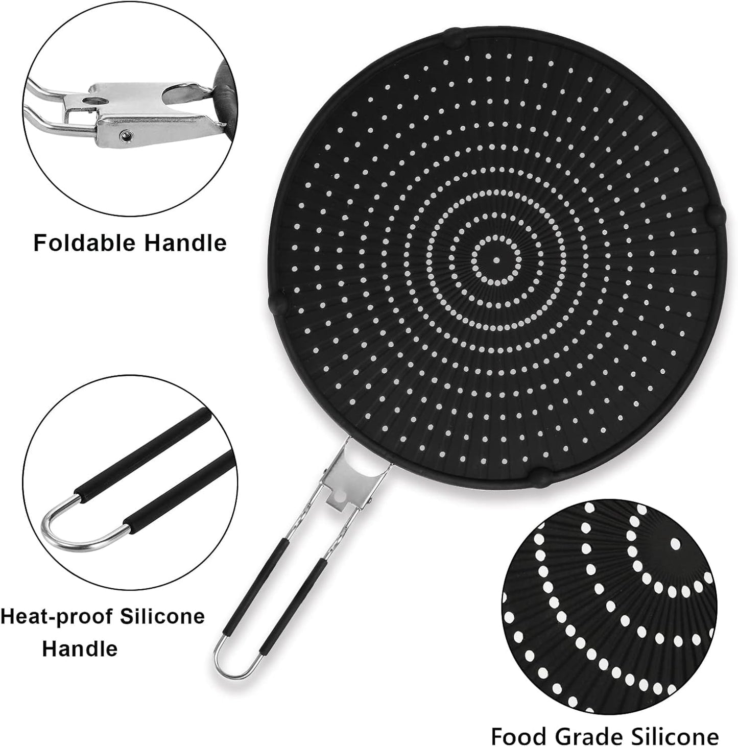 Frcctre 2 Pack Silicone Splatter Screen for Frying Pan, 13" Versatile Grease Splatter Guard with Foldable Handle, Food Grade Heat Resistant Oil Splash Guard, Cooling Mat, Drain Board for Cooking