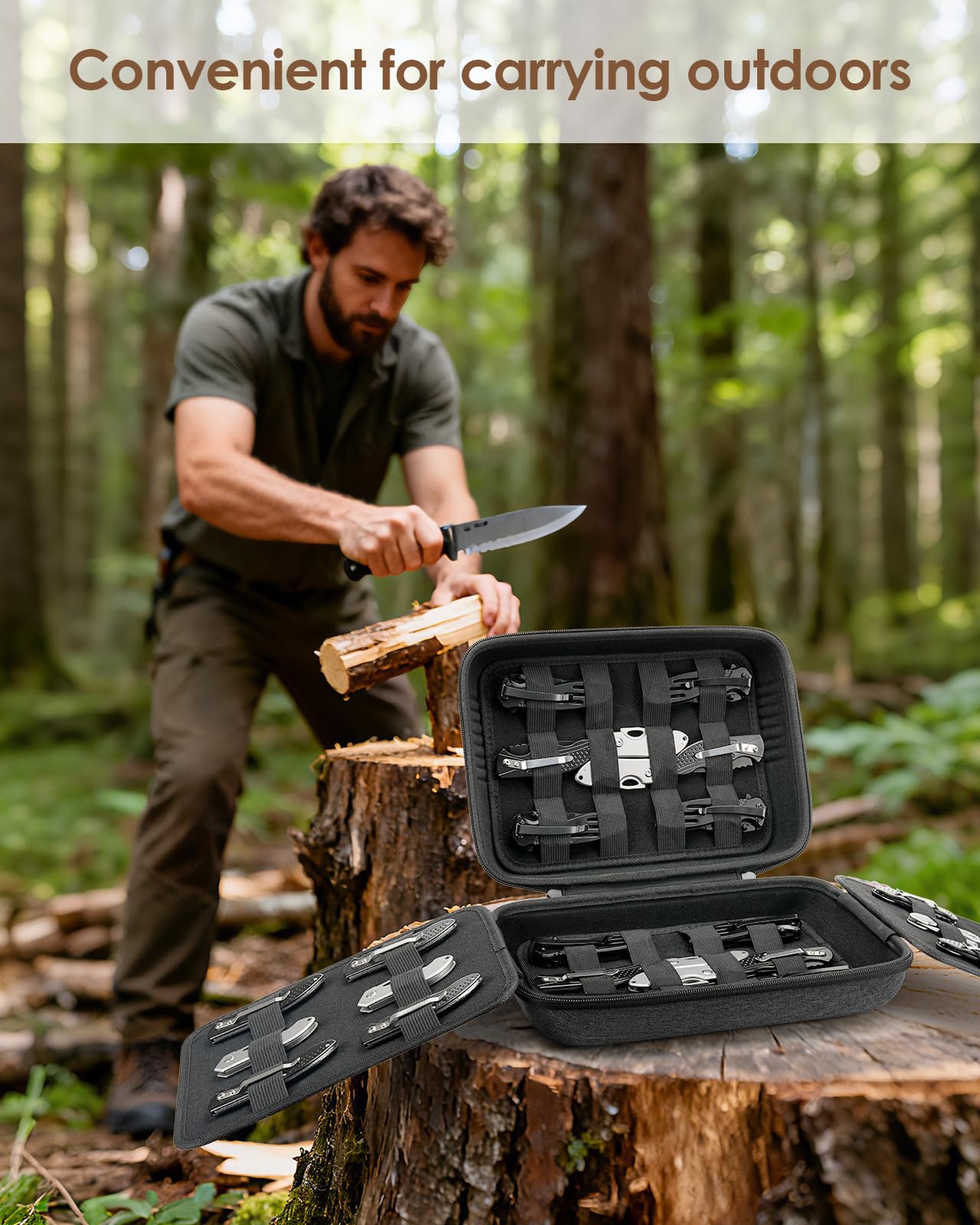 SQERO Knife Case for 40+ Pocket Knives, Display Collection Case, Folding Knife Holder, Butterfly Knives Storage Organizer, Knife Storage Items