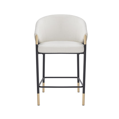 Christopher Knight Home Jymer Modern Counter Stool Set of 2, Kitchen Counter Height Bar Stool, Cocktail Stool with Curved Backrest, Fabric Upholstered Armchair for Home Bar Table, Beige+Gold+Black