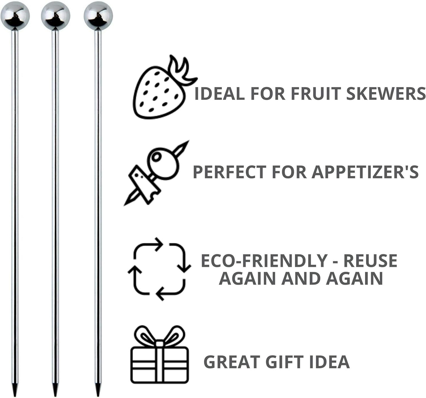 Cocktail Picks Stainless Steel Toothpicks, 24 Pack, 8 Inch Martini Picks for Appetizers and Garnish