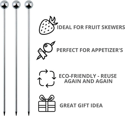 Cocktail Picks Stainless Steel Toothpicks, 24 Pack, 8 Inch Martini Picks for Appetizers and Garnish
