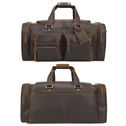 Polare 26" Leather Duffel Weekender Travel Bag For Men With Full Grain Cowhide Leather 56L
