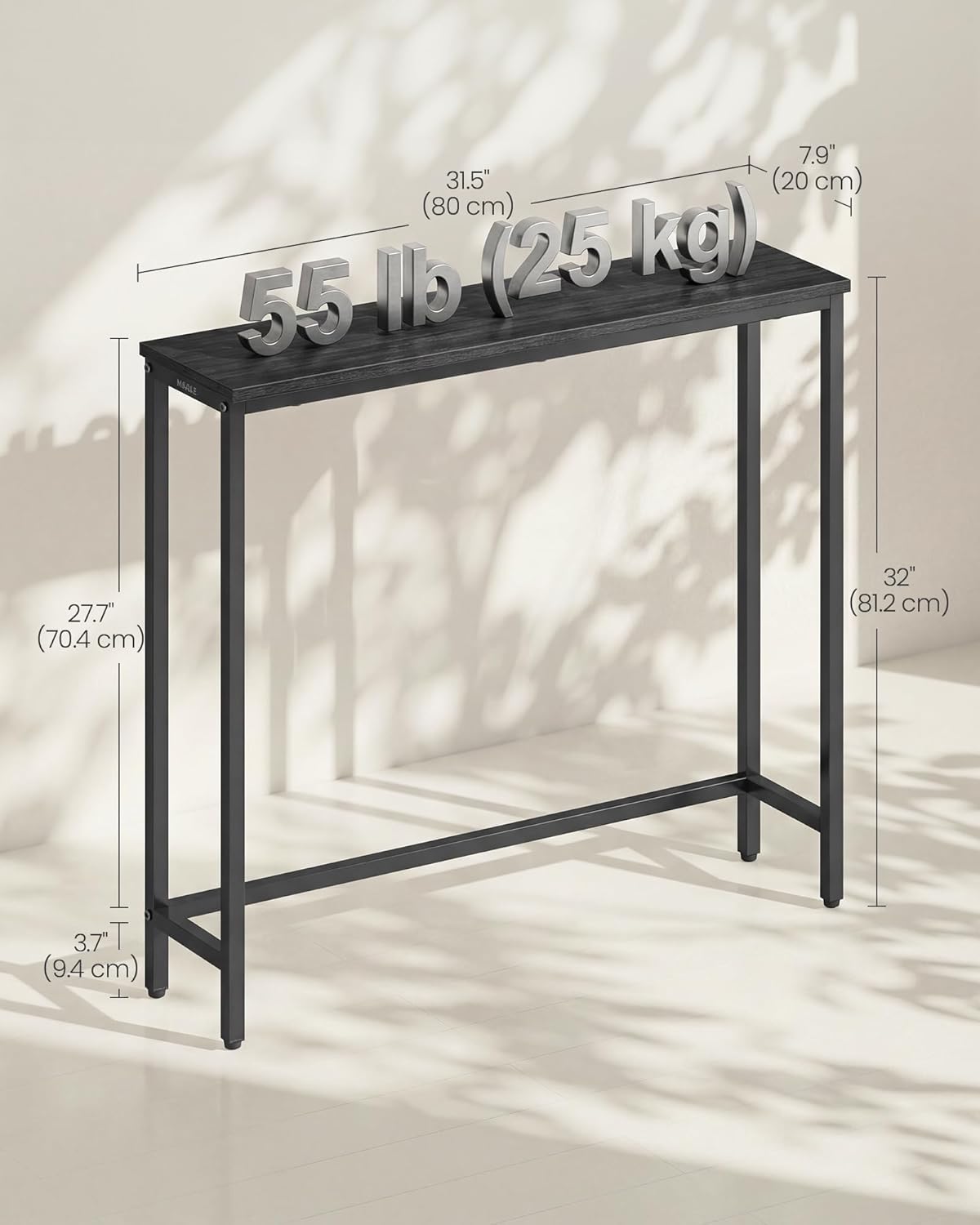 1 7.9 31.5 32 Inches, ULNT035BA01S VASAGLE Console Table, Entryway Table, One Piece Top, Easy Assembly, for Hallway