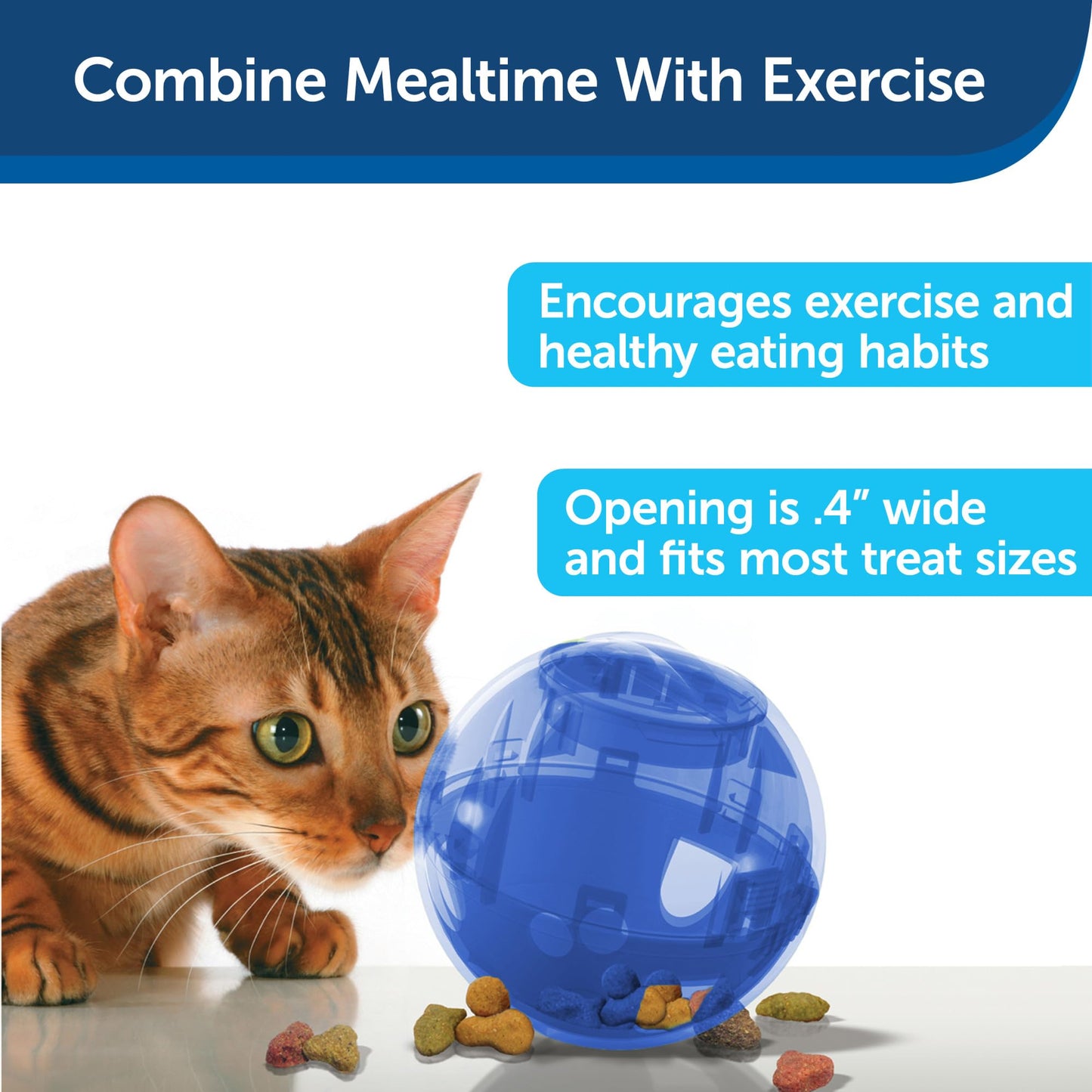 PetSafe Slimcat Slow Feeder Ball for Cats - Interactive Puzzle Game for Your Cat - Fill with Food and Treats - Great for Indoor Play for Kittens and Adult Cats, Portion Control and Fast Eaters (Blue)