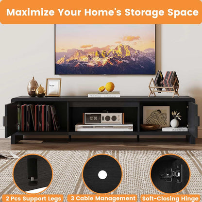 FATORRI TV Stand for 75/65/55 Inch TVs, Mid Century Modern Entertainment Center with Storage, Wooden Television Media Console Cabinet with Fluted-Door for Living Room, Bedroom (63 Inch W, Black)