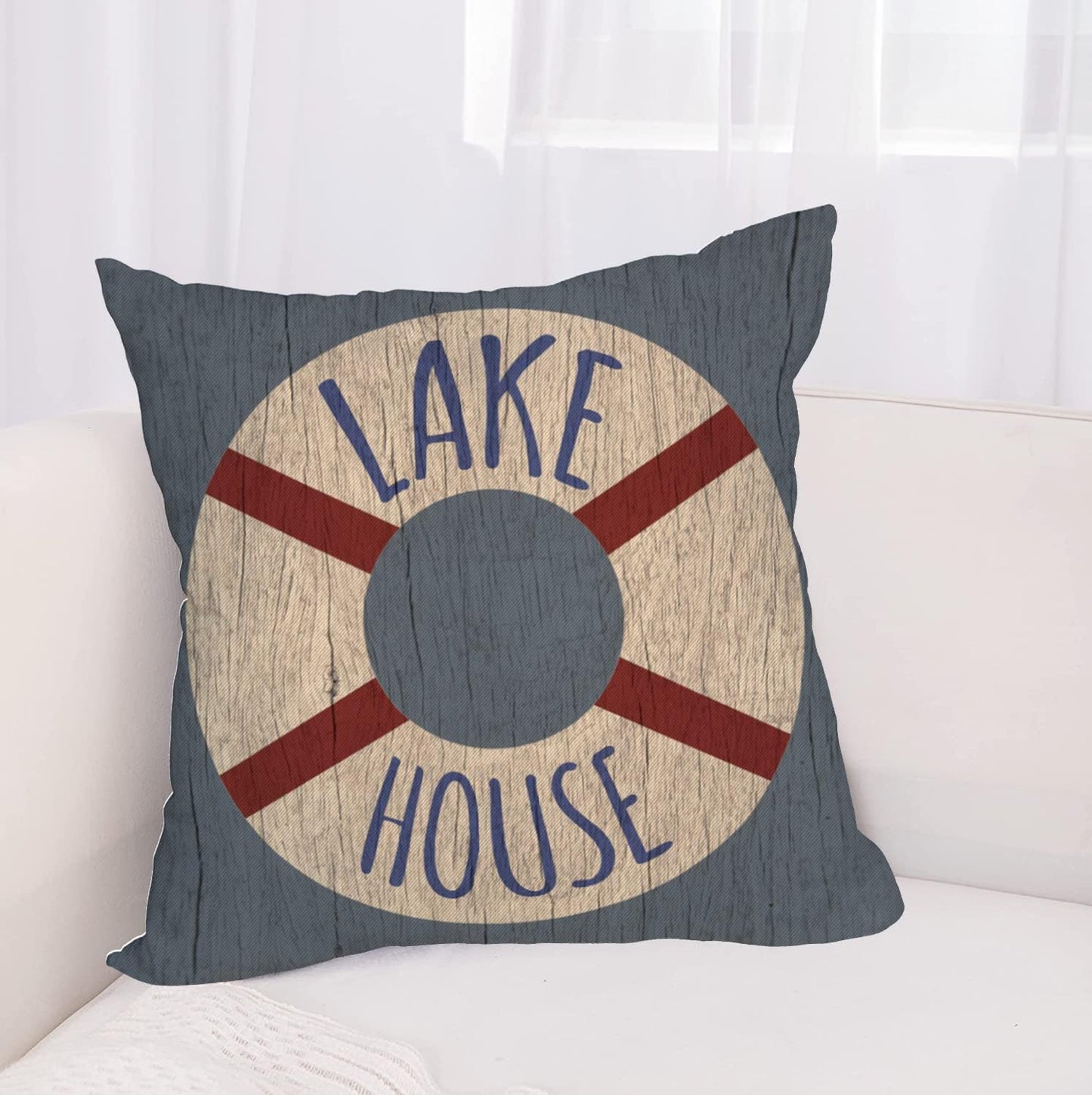 Waterproof Outdoor Lake House Pillow Covers 24x24 Inch Vintage Summer Coastal Nautical Life Buoy Throw Pillow Cases