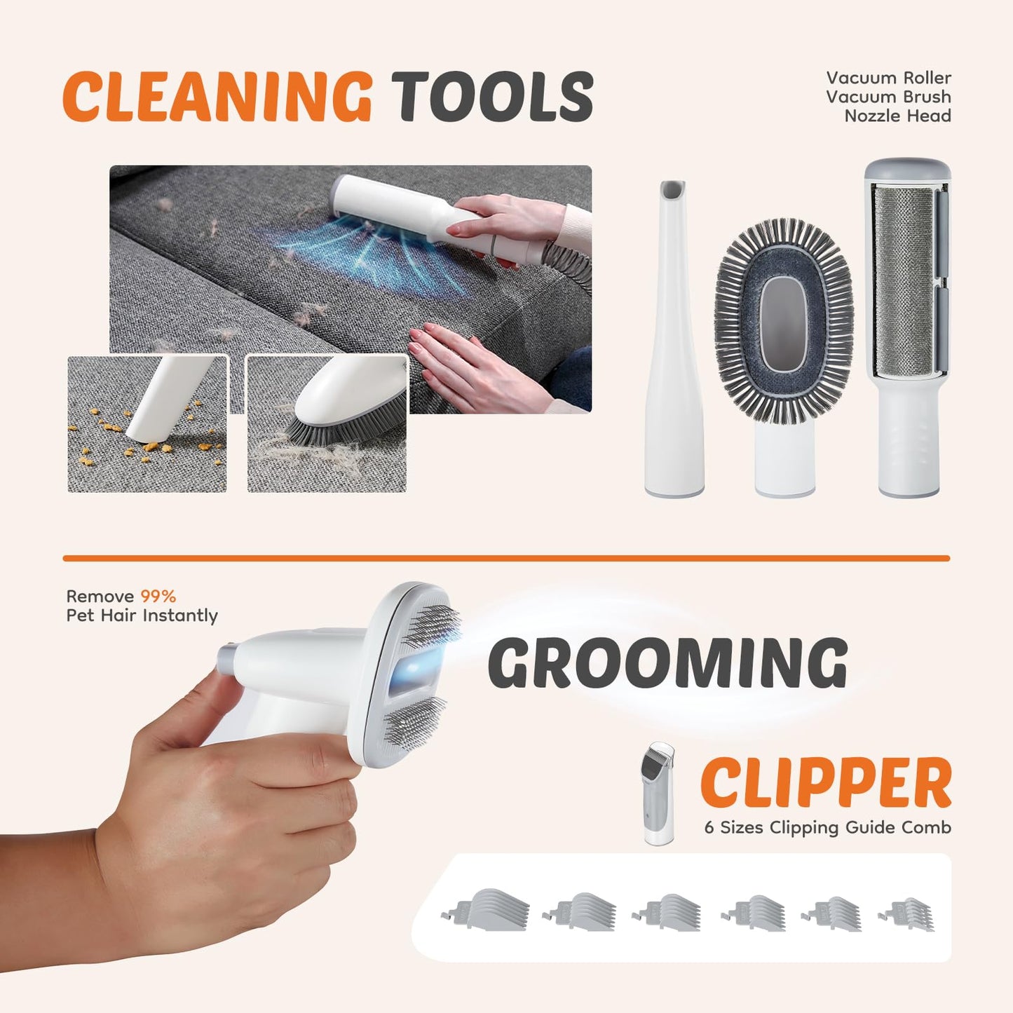 Sweetcrispy Pet Grooming Vacuum Kit, Professional Dog Grooming Clippers with 2.5L Cup, 3 Suction Modes, Cordless Clippers, 5 Groomer Tools, Low Noise Pet Hair Trimmer for Dogs, Cats and Other Animals