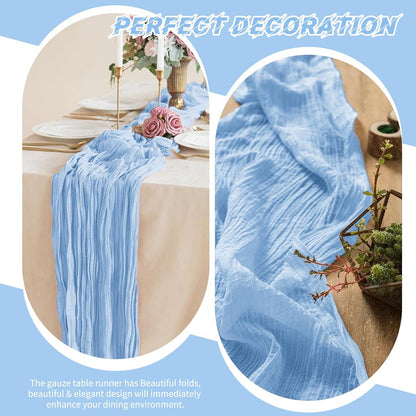 Skiennix Light Blue Cheesecloth Table Runner - 17x108 Inch Boho Style for Weddings & Events