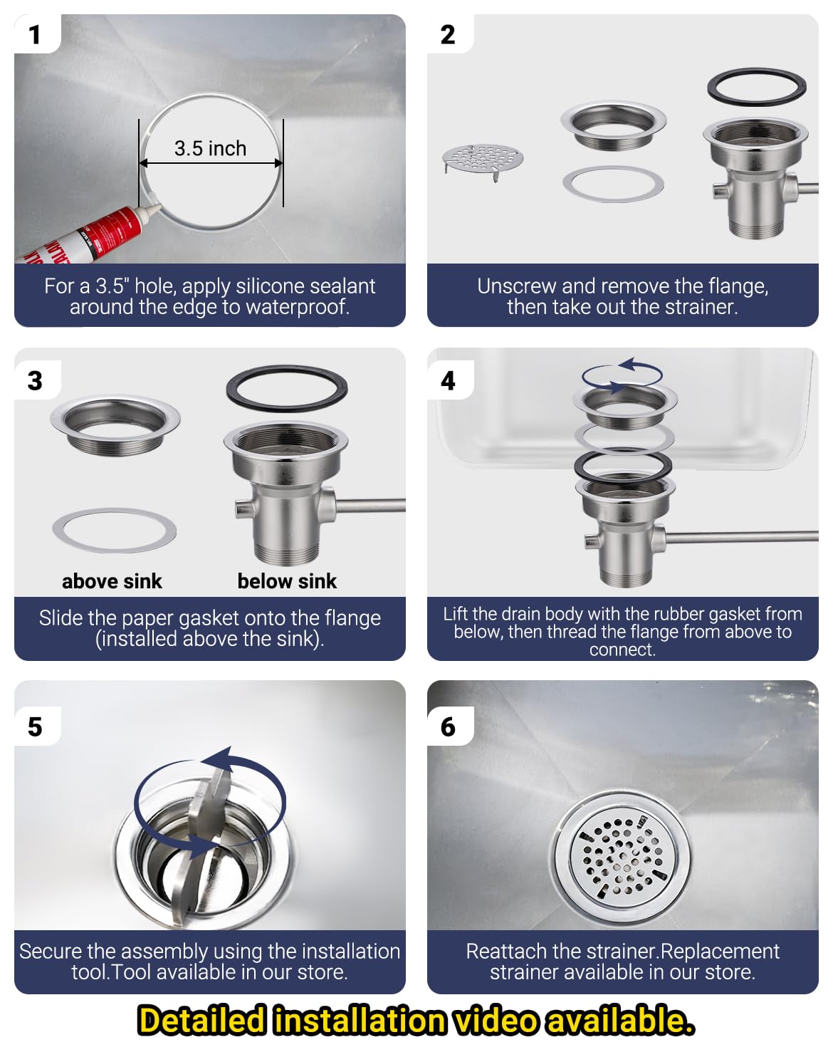 Sepaitek 3-1/2" Commercial Sink Drain with Twist Lever Handle, Waste Drain Valve Without Overflow Inlet for Restaurant 2/3 Compartment Sink, Easy Controll, Block-Free and Leakproof