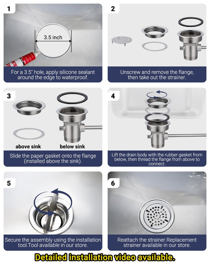 Sepaitek 3-1/2" Commercial Sink Drain with Twist Lever Handle, Waste Drain Valve Without Overflow Inlet for Restaurant 2/3 Compartment Sink, Easy Controll, Block-Free and Leakproof