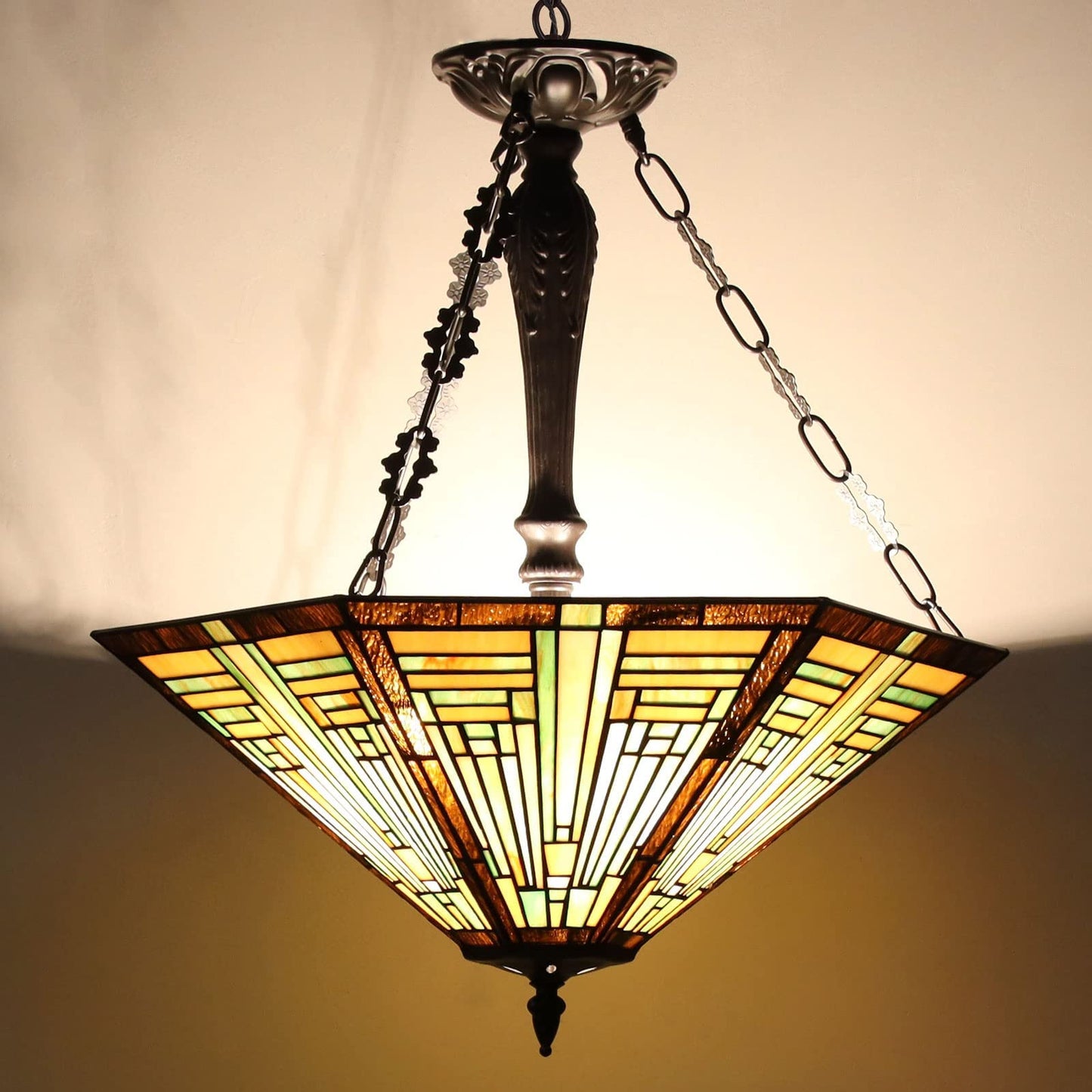 COTOSS Tiffany Pendant Light Fixtures,22" Wide Large Stained Glass Inverted Ceiling Pendant for Dining Room,Antique Style 3 Lights Hanging Lamp for Sitting Room Foyer