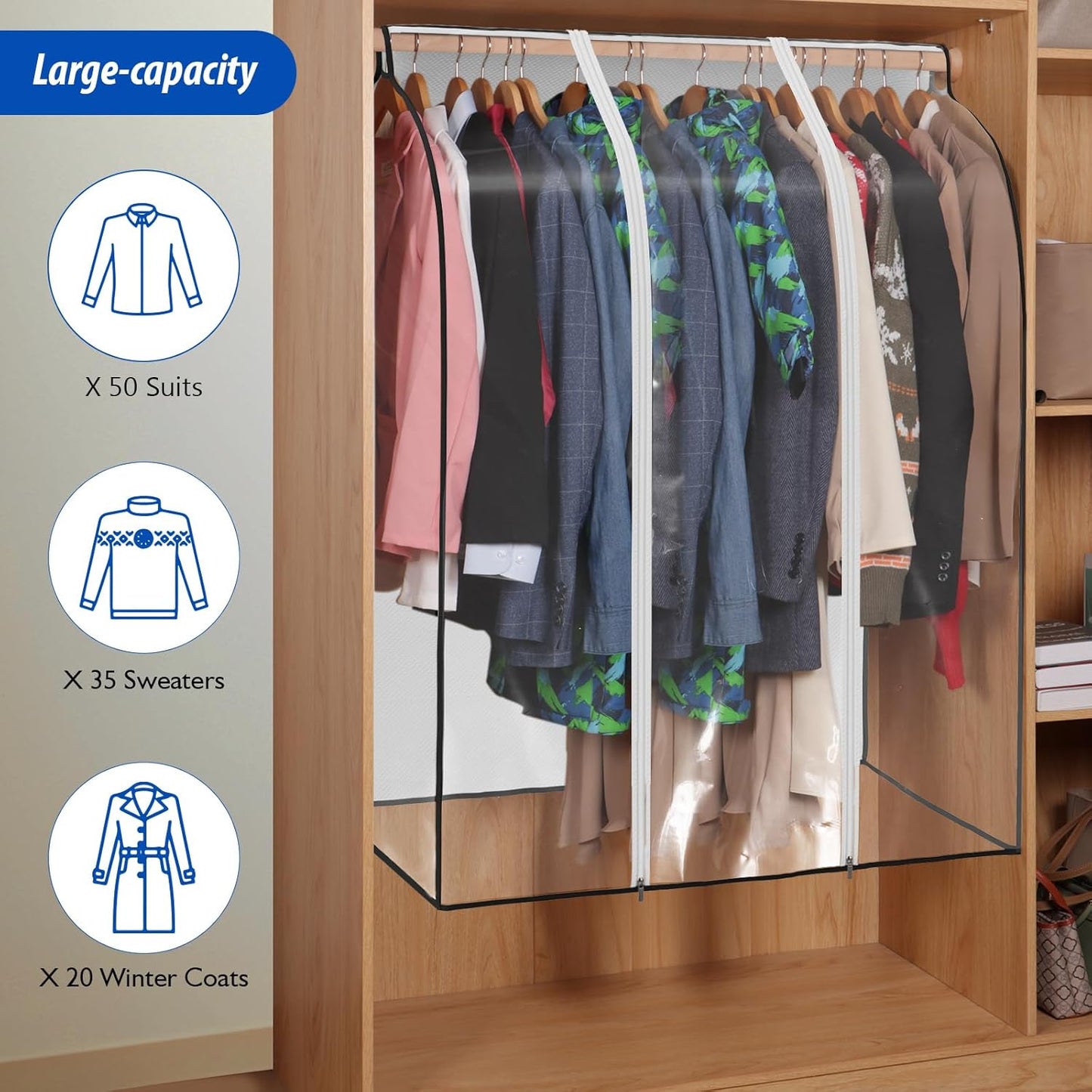 Zilink 43" Clear Hanging Garment Bags, Extra Large Closet Storage Bag for Winter Clothes