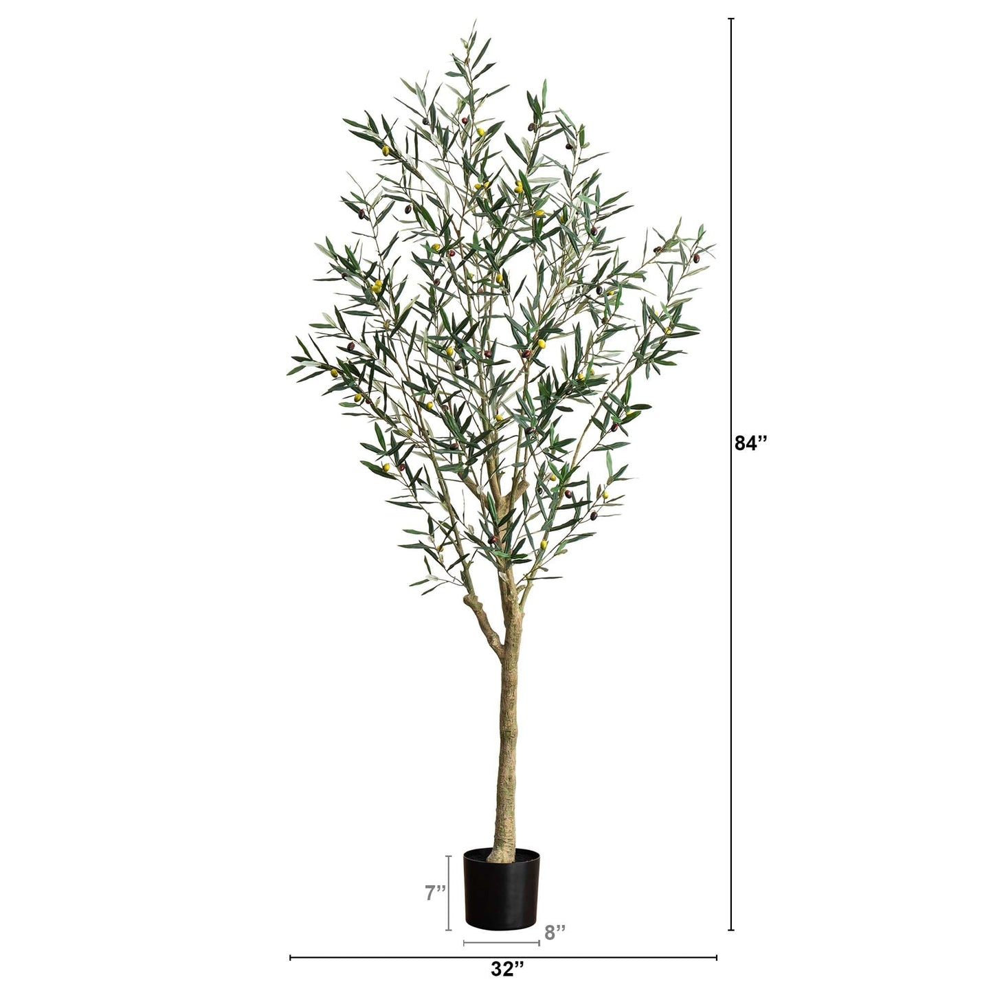 Nearly Natural Greco Olive Tree Artificial Indoor 7FT Tall Designer Ultra Realistic Thick Trunk Faux Olive Tree for Home and Office Decor, Fake Olive Tree with Olive Tree Branches and Lifelike Fruits
