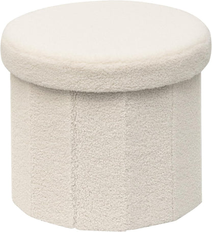 15"x15"x13.2" PINPLUS Round Storage Ottoman Cube Footrest - Versatile Boucle & Faux Teddy Fur Stool with Hidden