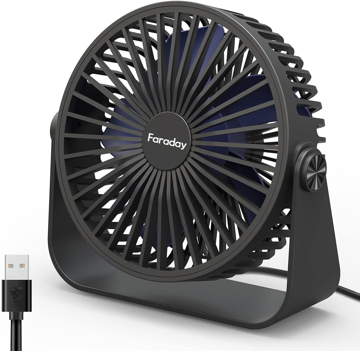 FARADAY USB Desk Fans, 5 Inches Portable Table Fans with 360° Head Rotation for Home Office, 3 Speeds, Black