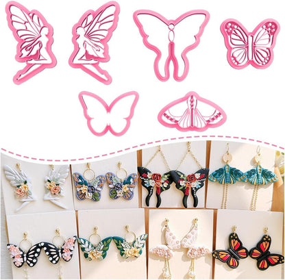 KEOKER Polymer Clay Cutters - 6 Shapes Embossed Butterfly Cutters for Jewelry Making