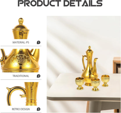 PRETYZOOM Turkish Coffee Tea Pot Set: Gold Water Kettle Teapot with Narrow Spout for Tea Party and Buddhist Offering
