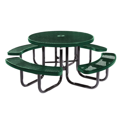 Coated Outdoor Furniture Heavy-Duty Portable Outdoor Picnic Table with Umbrella Hole, Expanded Metal Commercial-Grade Patio Dining Furniture Made in America (46" Round Top, Textured Green)
