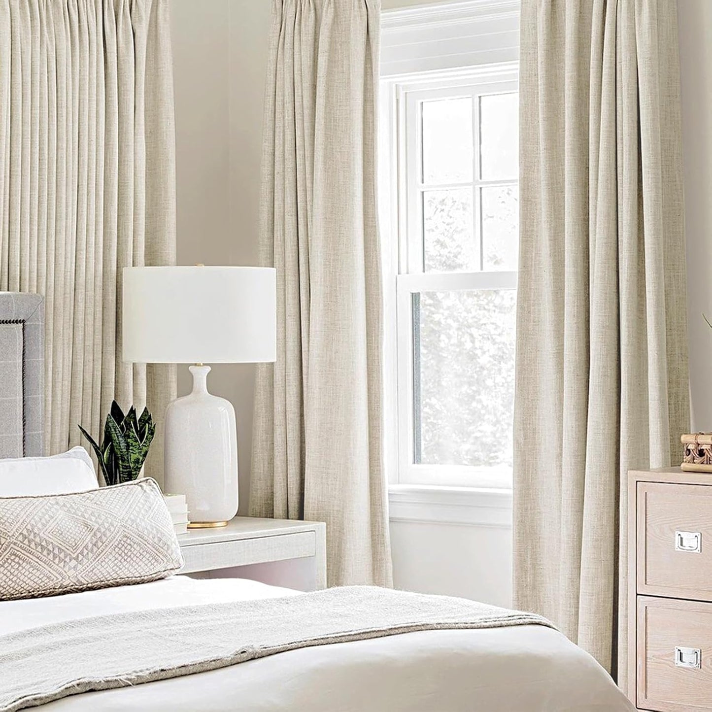MIULEE Blackout Linen Textured Curtains - Thermal Insulated Cream Drapes for Bedroom | 52 x 96 Inch (2 Panels)