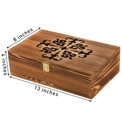 Coloch Wooden Tea Bag Storage Box with Carved Lid, 8-Compartment Tea Chest Organizer Spice Packets Container for Living Room, Kitchen, Office, Home Decor