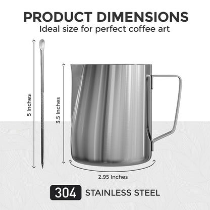 JZ.CAFE Milk Frothing Pitcher, 12 Oz/350 ML Milk Frother Steamer Cup Stainless Steel Espresso Cup with Decorating Pen