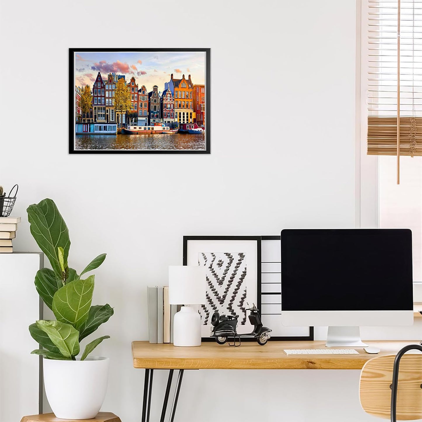 EATUKYIC Diamond Painting City Amsterdam Netherlands Dancing Houses Over River Amstel in Old European City, Spring Landscape for Adult Painting Kits Diamond Art Perfect for Home Wall Decor 12x16 inch