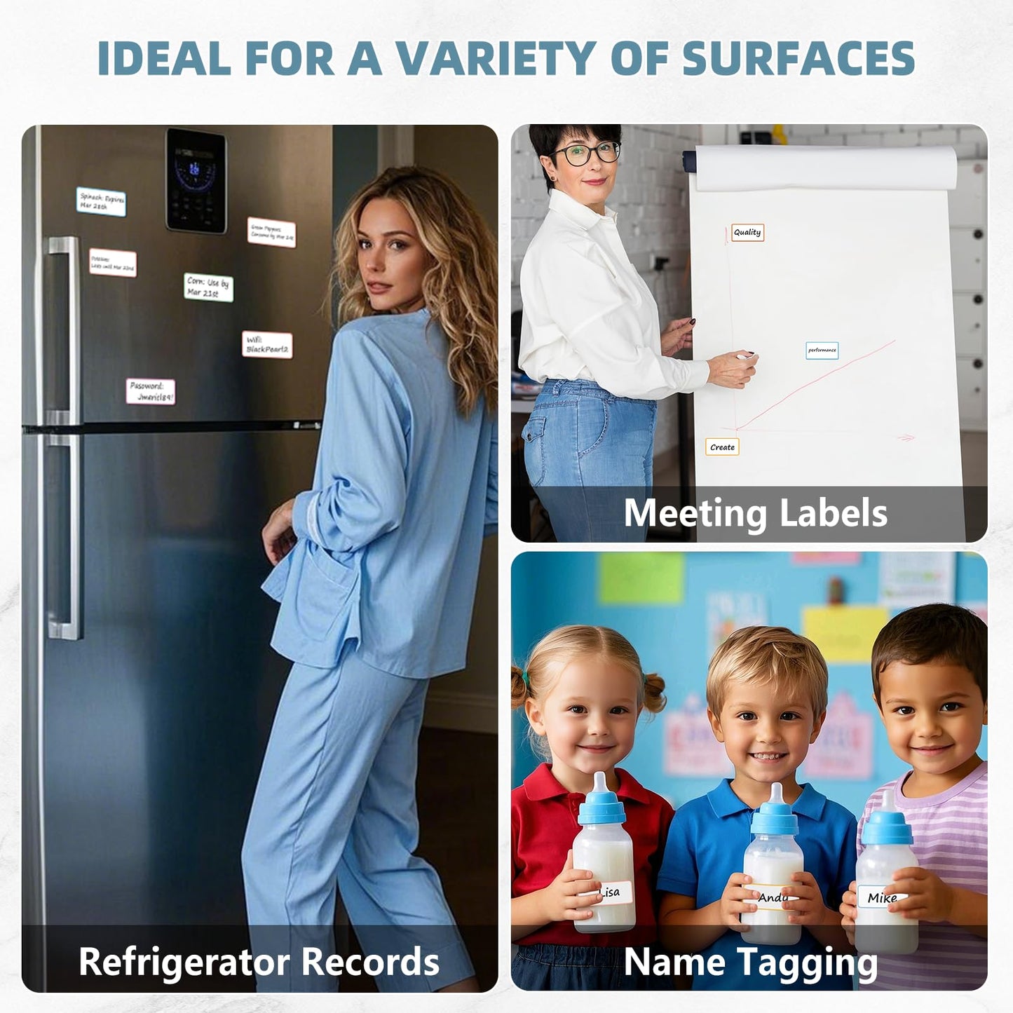 PPB Dry Erase Labels Sticky Notes for Containers, Reusable Waterproof Removable Stickers for Storage Bins, Freezer, Kitchen, Classroom, Whiteboard, All Purpose Use (1.2”x 2”, Multicolor, 60 Dots)