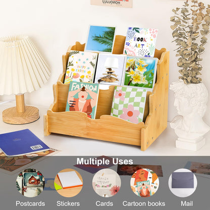 yarlung Bamboo Greeting Card Display Stand, 3 Tier Card Holder Sticker Display Postcard Stand for Craft Show, Vendors, Retail Counter, Bookcase, Brochure Holder