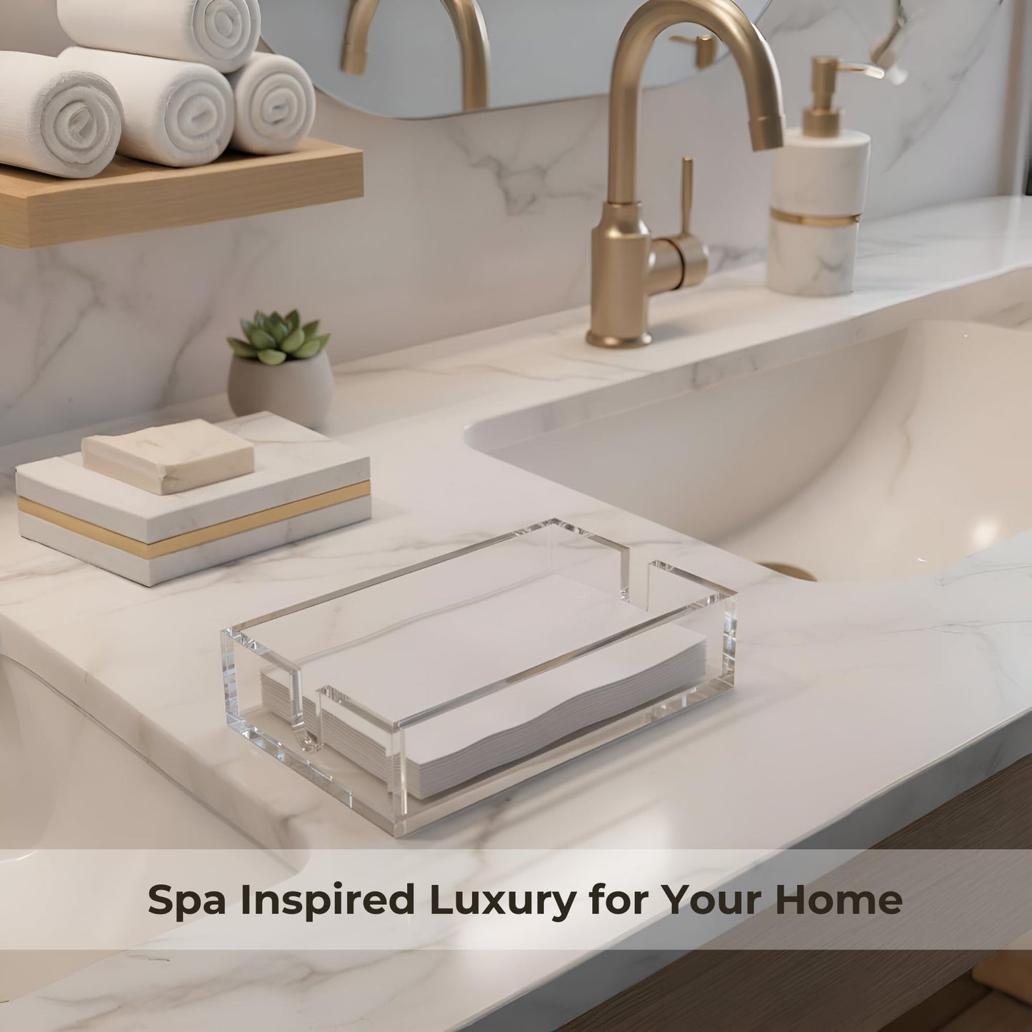 Luxury Clear Acrylic Napkin & Guest Towel Holder for Bathroom, Kitchen and Dining Table