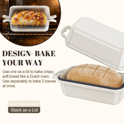 DYCYRQ Enameled Cast Iron Sourdough Bread Dutch Oven, Cast Iron Loaf Bread Pan for Homemade Bread Baking, 2PCS 8.5 x 4.5 Inch Meatloaf Pan with Lid, Oven Safe, Cream