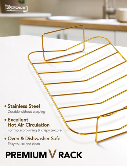 MICHELANGELO Roasting Pan with Rack, Carbon Steel Turkey Roasting Pan for Oven and Induction, Nonstick Turkey Roaster Pan with Stainless Steel Golden Rack & Golden Handle, 15 Inch x 11 Inch
