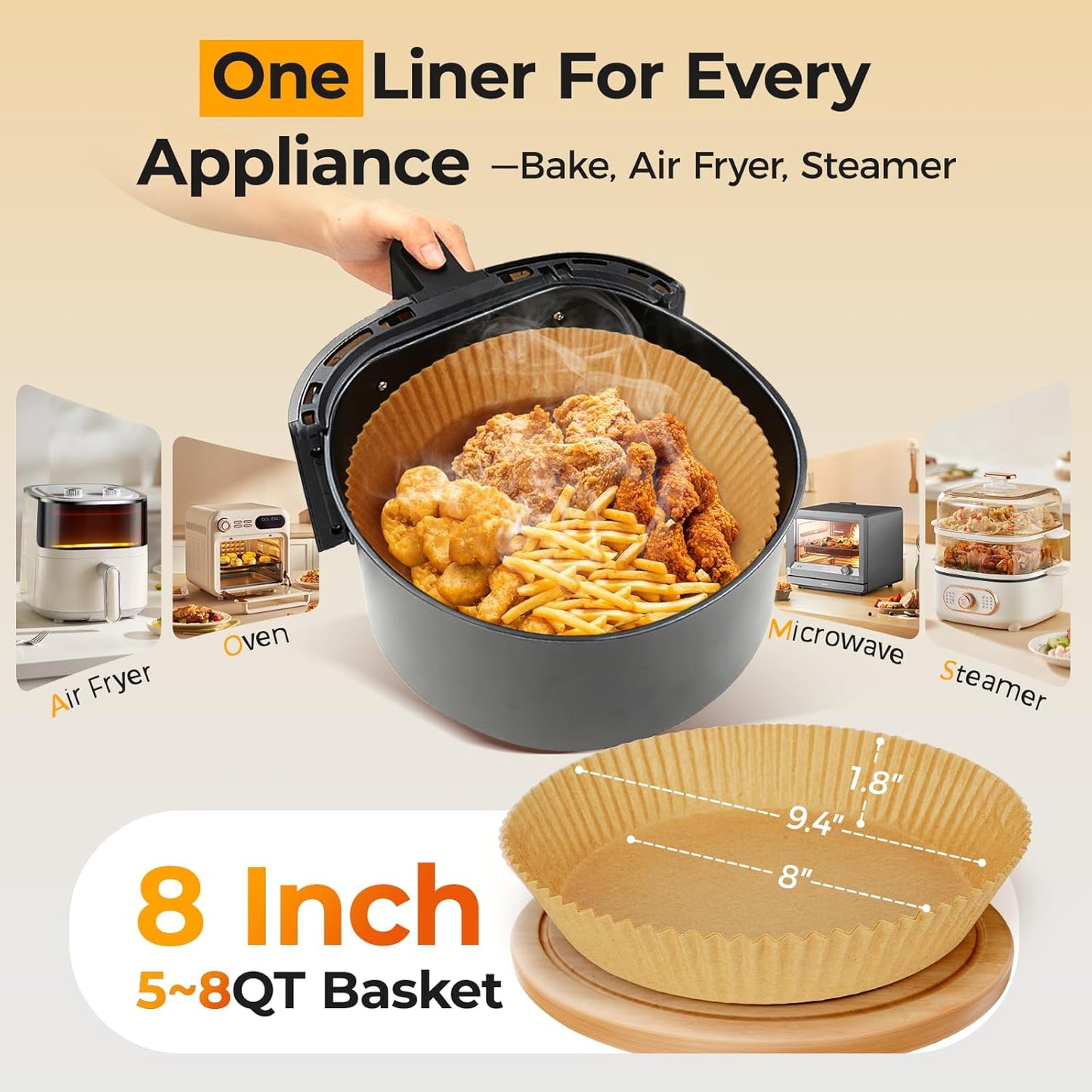 Ninja Air Fryer Liners - 205 PCS Heavy-Duty Disposable Parchment Paper | 8" Round, Oil-Proof & Non-Stick
