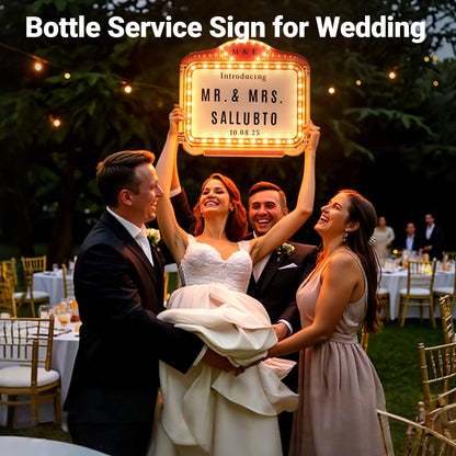 22IN Large Wedding Bottle Service Sign, Personalized Wedding Entrance Props Led Marquee Sign for Reception, Custom Light up Marquee Sign for Bridal Engagement Anniversary Nightclub Gift
