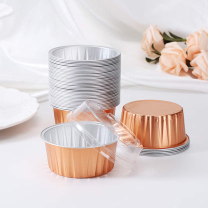 EUSOAR Disposable Baking Cups, 5oz 50pcs Foil Ramekins, Aluminum Muffin Liners with Lids