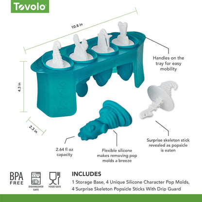 Tovolo Popsicle Molds Fish Shark Sea Horse Turtle Ice Molds Set of 4, Homemade Frozen Aquatic Ocean Fish Friends Pop Maker with Sticks for Kids, BPA Free Dishwasher Safe Silicone Shark Popsicle Mold