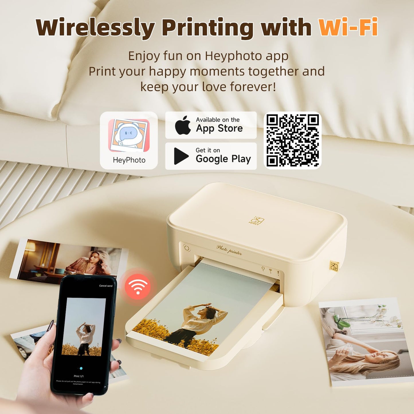 HPRT CP4100 Photo Printer - Plus 4x6 Bluetooth Instant Picture Printer with 20 Sheets & Ribbon - Wi-Fi, Premium Dye Sublimation - 300 DPI Display Resolution - Editing App for Fun, Creative Photos