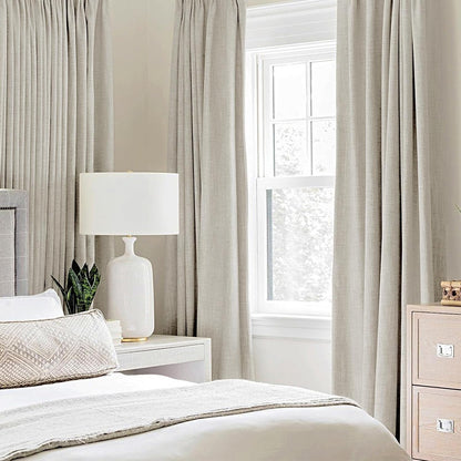 MIULEE 100% Blackout Linen Curtains - Thermal Insulated Cobblestone Grommet Drapes | 52 x 96 Inch (2 Panels)