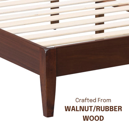 NTC Adept Wooden Bed Frame with Headboard, Crafted from Walnut, Rubber Wood with Silent Slats and Wood Central Supports, 1000 Lb Capacity, Effortless Assembly, King - Dark Walnut