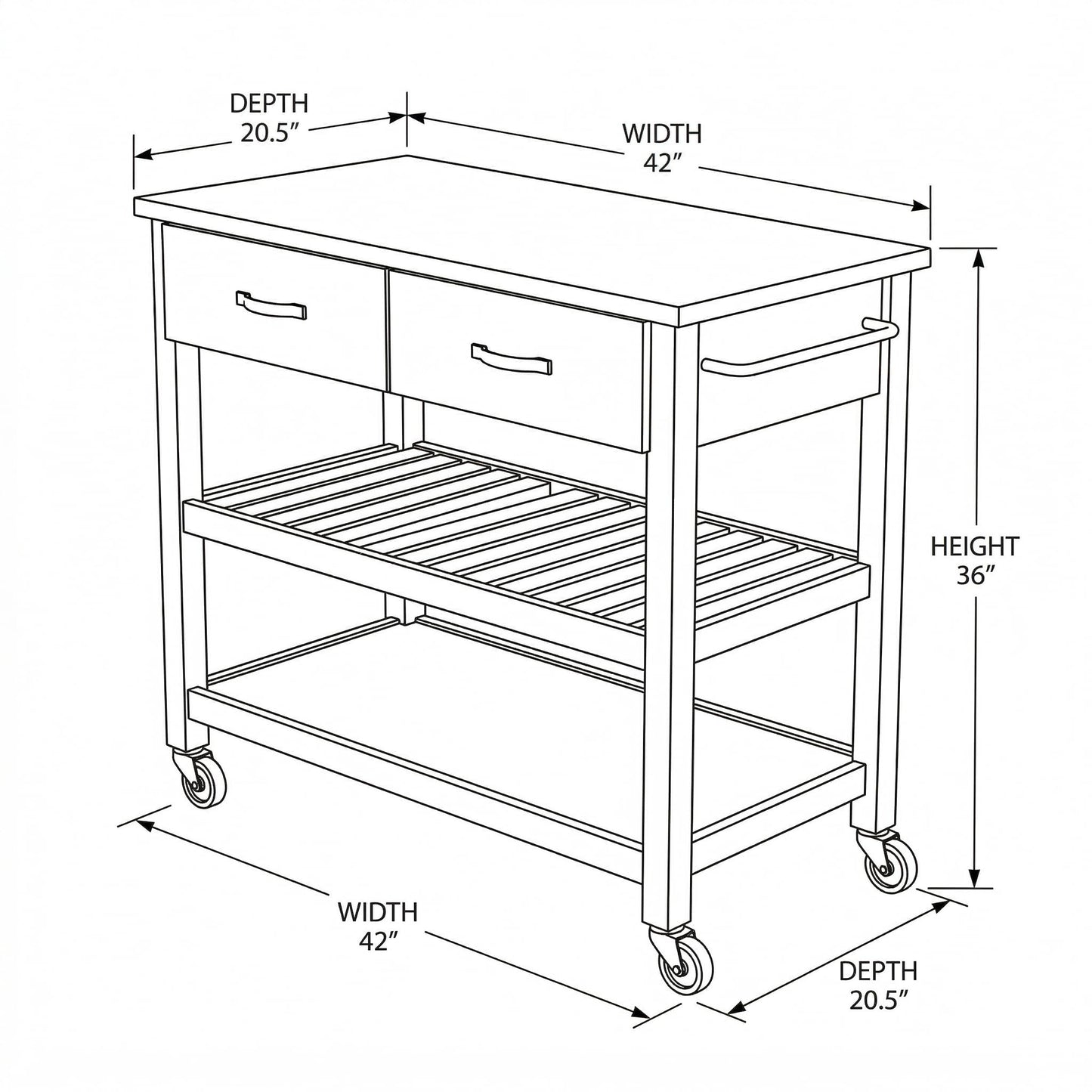 Casaphoria Amanda Collection Solid Wood Kitchen Island, 42" Butcher Block Cart with Stainless Steel Top & Locable Wheels, Prep Table for Small Spaces (Weathered Gray)