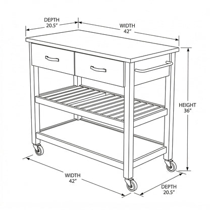 Casaphoria Amanda Collection Solid Wood Kitchen Island, 42" Butcher Block Cart with Rubberwood Top & Locable Wheels, Prep Table for Small Spaces (Weathered Gray)