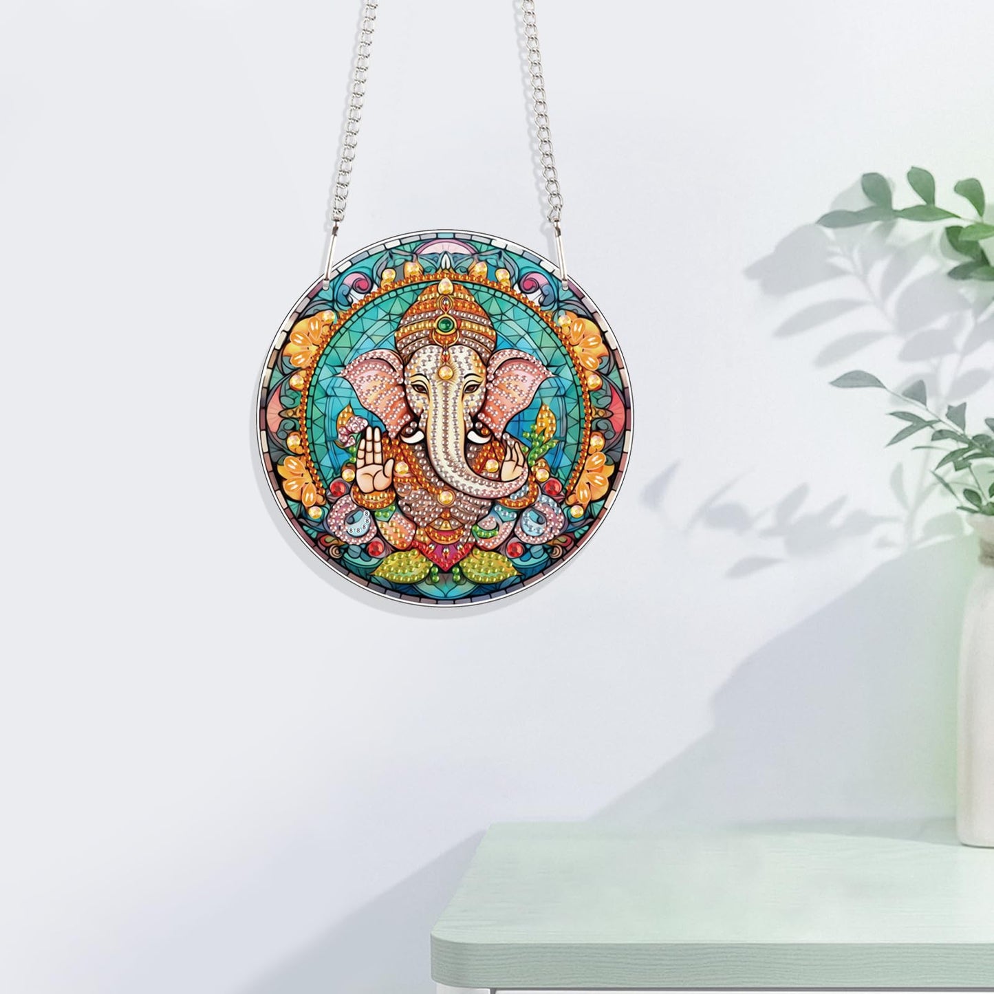 JISHSHAY Hindu Ganesha Diamond Art Hanging Elephant Diamond Painting Sun Catchers Gem Art Table Wind Chimes Gem Painting Hanging Pendant Mosaic Kits for Adults Windchimes, with Special Shaped Drills