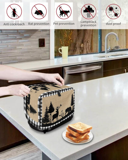 Toaster Cover 2 Slice, Christmas Animal Moose Elk Xmas Tree, Dust-Proof Cover with Pockets for Kitchen Appliance