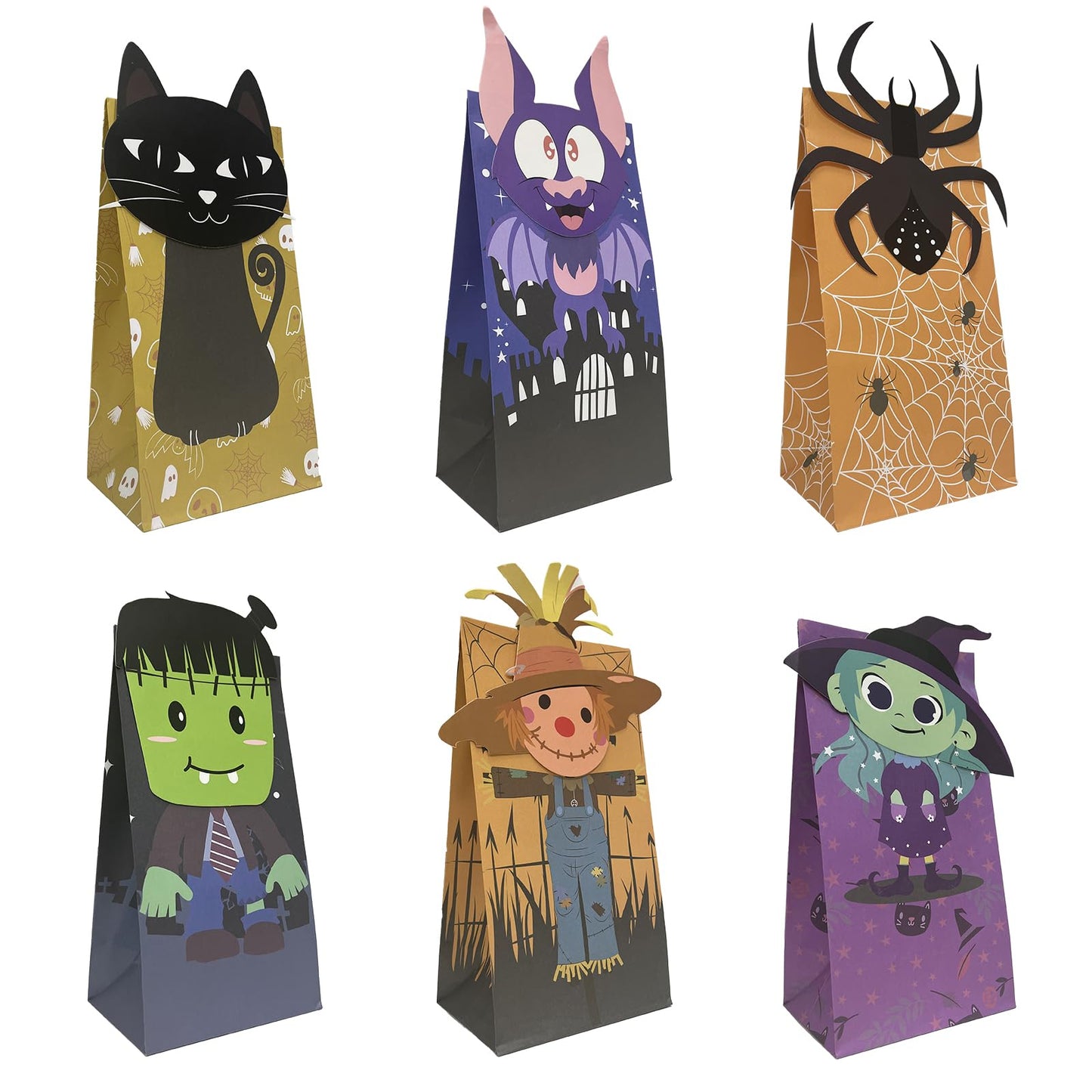 Haobell Halloween Treat Bags - 24pcs Trick or Treat Goody Bags with 24pcs Stickers, Gift Bag for Halloween Kids Party Supplies