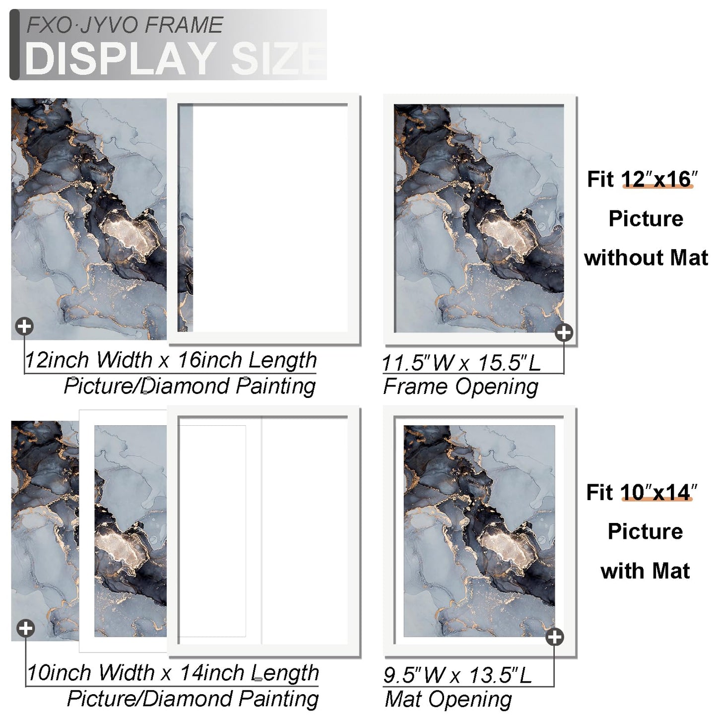 Fxojyvo White 12 x 16 Frame Set of 2, Display Picture 10x14 with Mat or 12x16 Without Mat, Wall Hanging Large Picture Frame for Diamond Art Painting 30x40 cm - 2 Packs