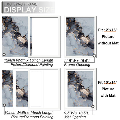 Fxojyvo White 12 x 16 Frame Set of 2, Display Picture 10x14 with Mat or 12x16 Without Mat, Wall Hanging Large Picture Frame for Diamond Art Painting 30x40 cm - 2 Packs
