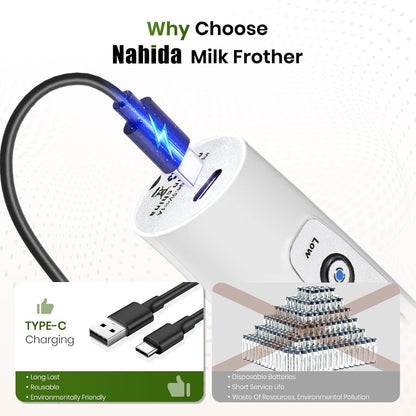 14oz Nahida Handheld Milk Frother Wand with Stand & Milk Frothing Pitcher Milk Coffee Cappuccino Latte Art - White