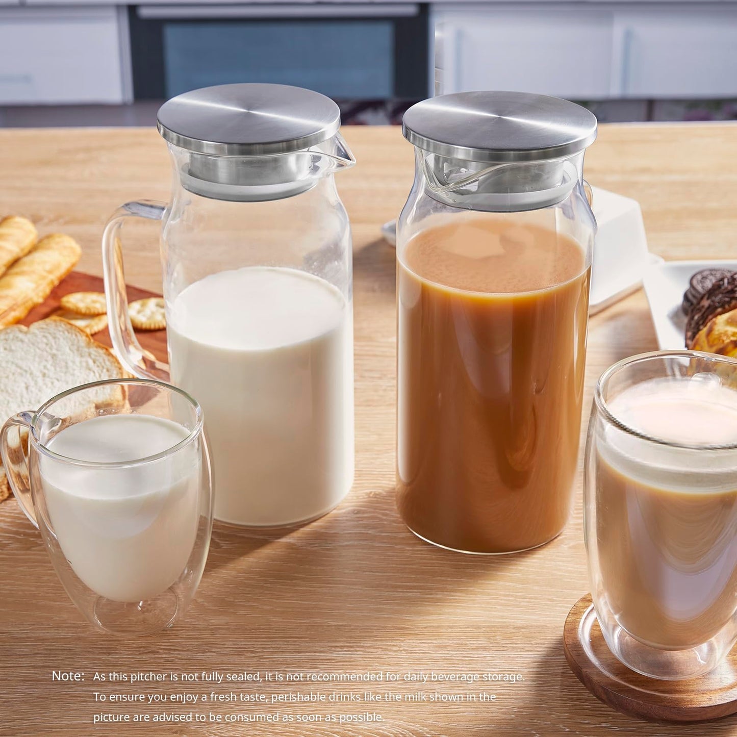 Bivvclaz 1.2 Liter 40 oz Small Glass Pitcher with Lid and Handle, Glass Carafe for Hot/Cold Water, Iced Tea Jug for Coffee, Juice and Homemade Beverage