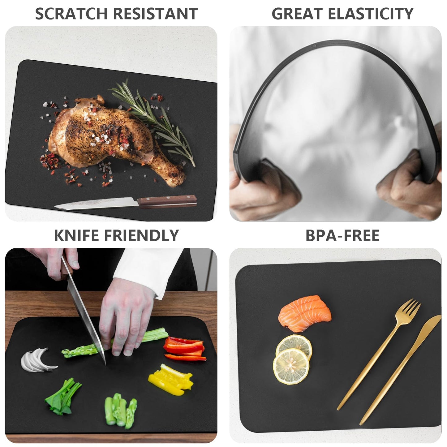 ZVP Thick TPU Cutting Boards for Kitchen, Rubber Flexible Cutting Board Mats, Nonslip Silicone Chopping Mats Foldable BPA Free Knife Friendly Non-Toxic Dishwasher Safe