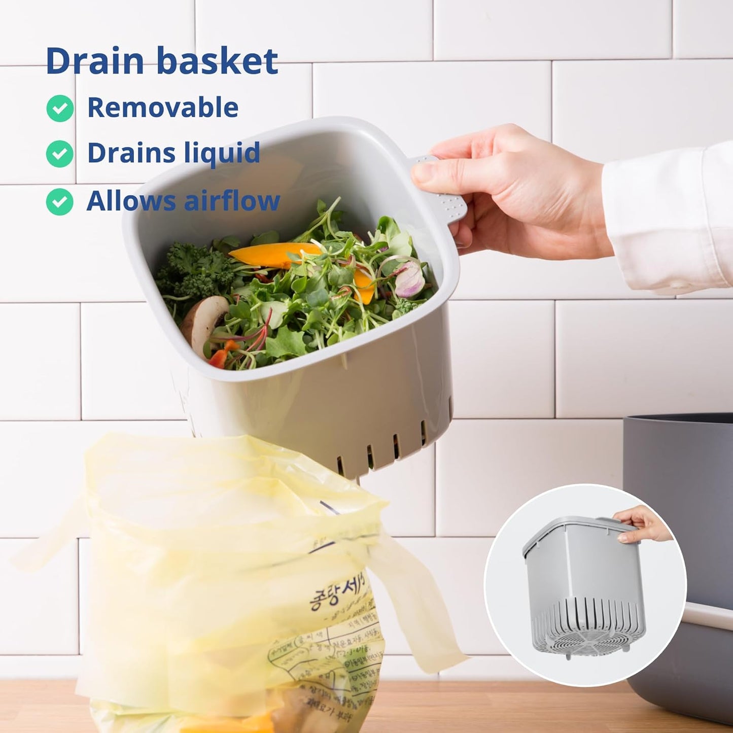 BLUE GINKGO Kitchen Compost Bin - Easy Clean Food Waste Bin for Kitchen | Countertop Compost Pail Bucket | Made in