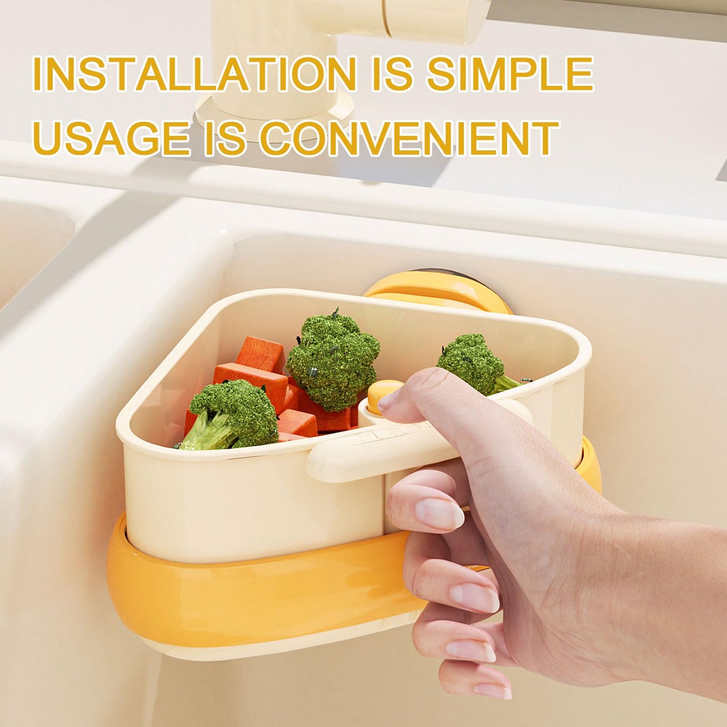 LLQ 2PACK Sink Strainer Basket,2025 New Upgraded Suction Cup Press Sink Drainer Basket,Automatic Dumping Sink Strainer Basket,Faucet Sponge Storage Rack (Yellow + Green)